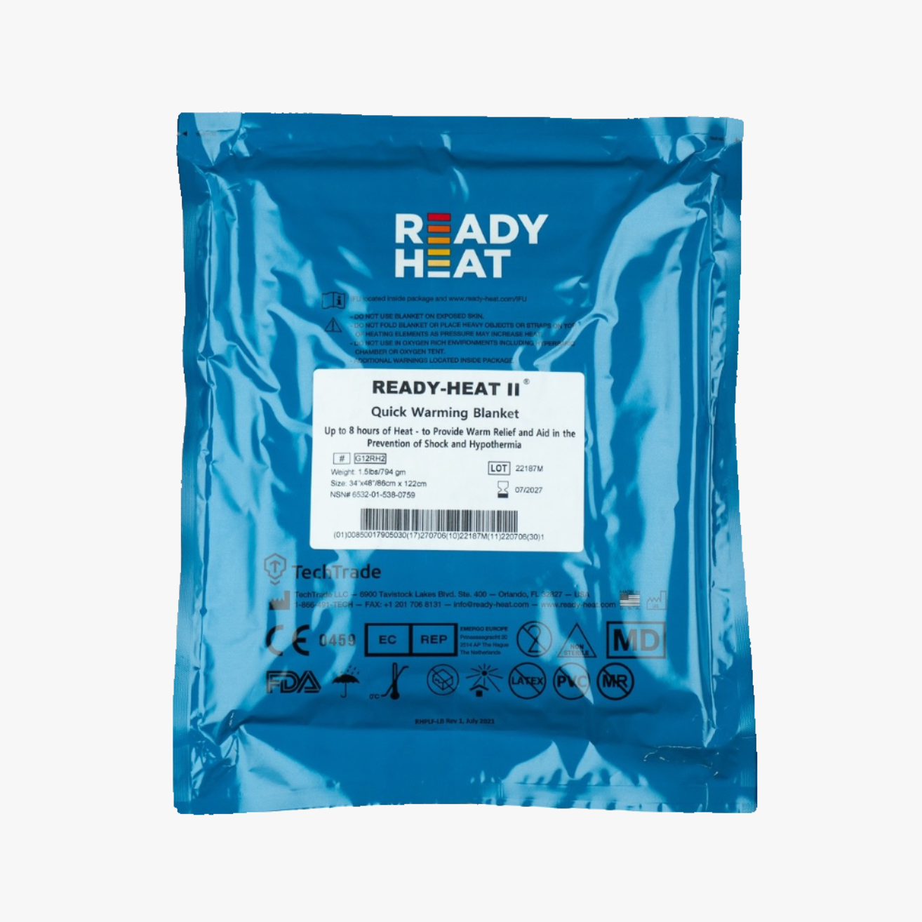 Ready Heat II Räddningsfilt med uppvärmning 86 x 122 cm 38 grader i 10 timmar