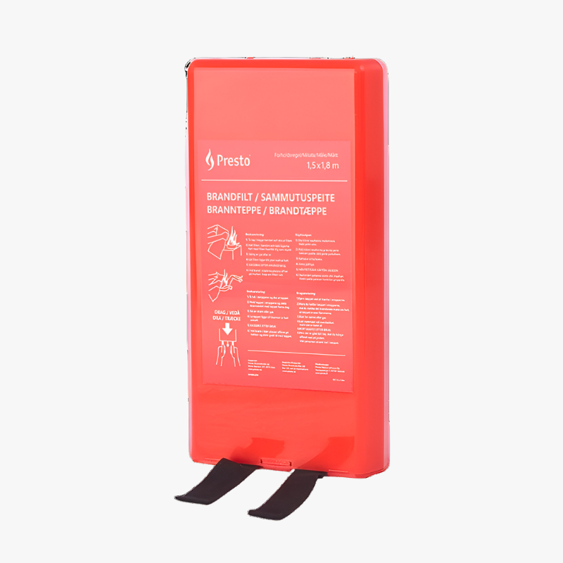 Brandfilt Presto — 150 x 180 cm, 4-språk, hård väska