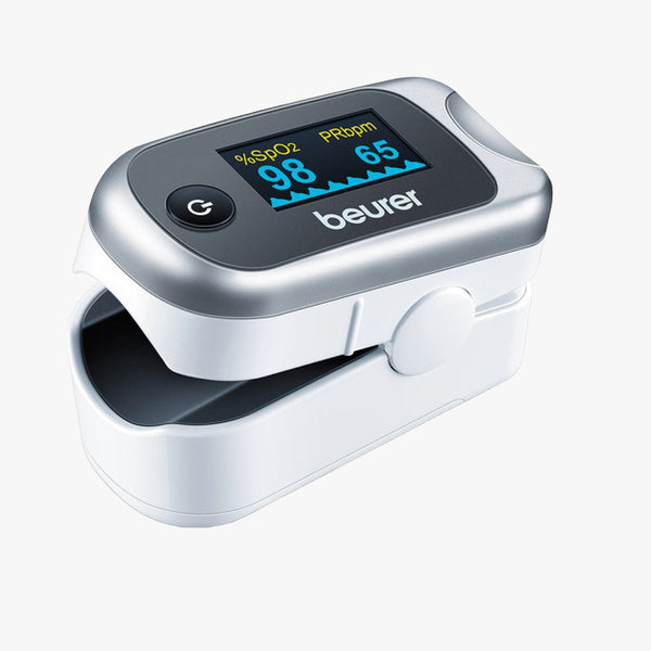 Pulsoximeter Beurer PO 40 — syremättnad (SpO2), puls, perfusionsindex (PI), färgdisplay