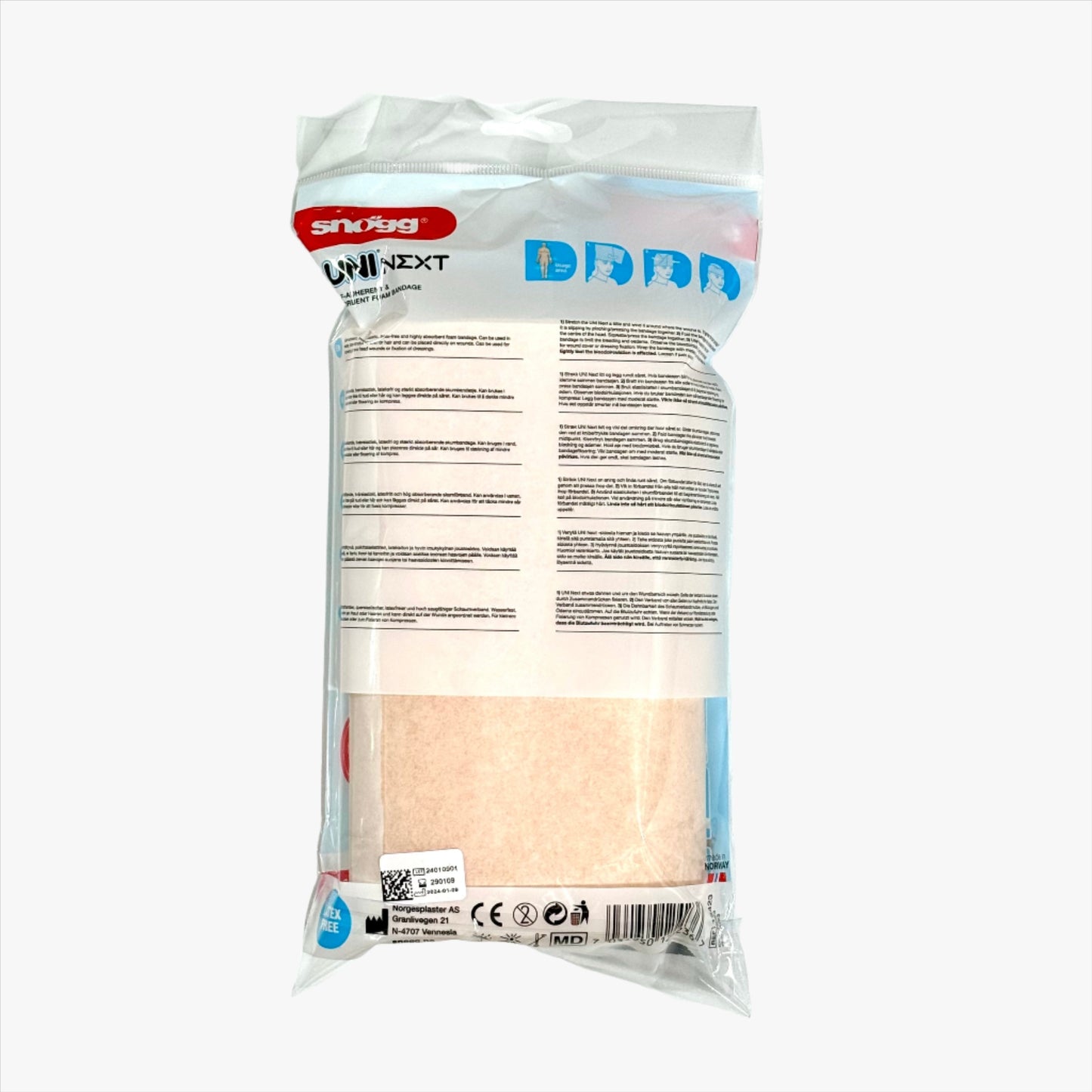 Skallförband Snögg UNI NEXT — självhäftande & absorberande skumförband —18 x 60 cm