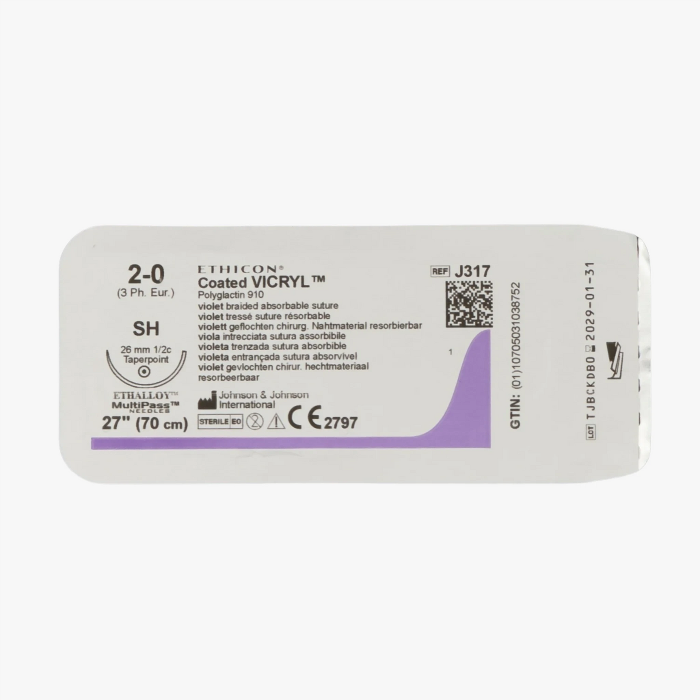 Sutur Vicryl 2-0 V3170H – 70cm violet nål JB