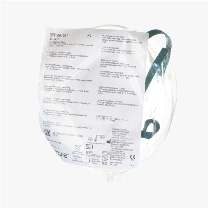 Enkel syrgasmask AirLife i transparent vinyl med syrgasslang — Hudsonmask för vuxen patient