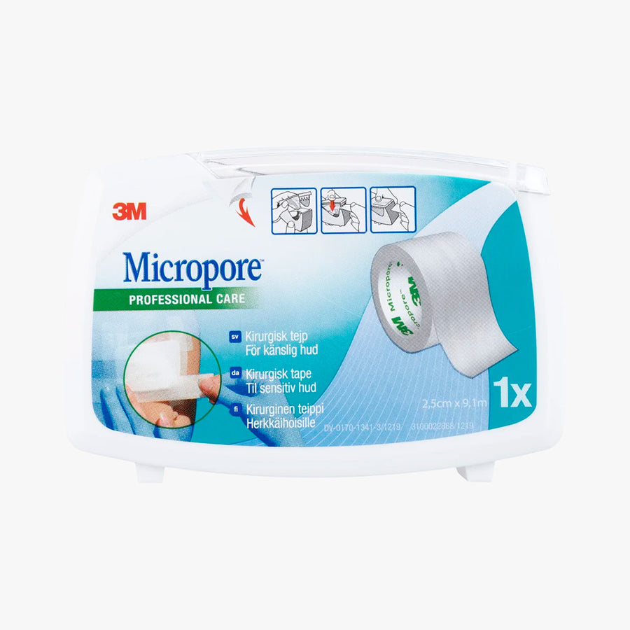 Micropore Kirurgtejp Vit med Hållare  2,5 cm x 9,1 m