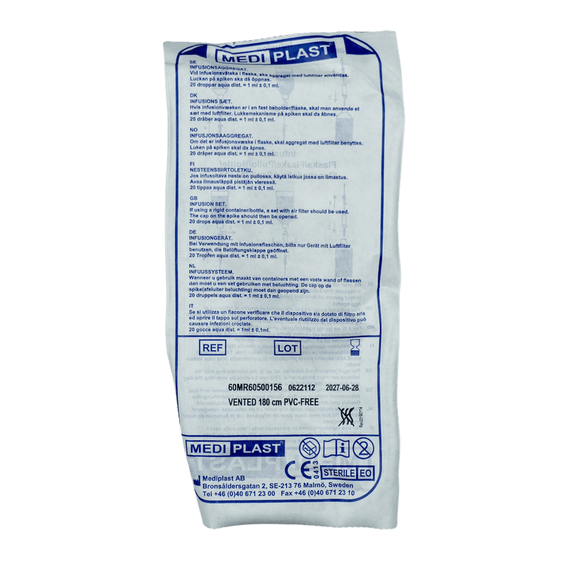Mediplast Infusionsaggregat med luftning – 180cm PVC-fri