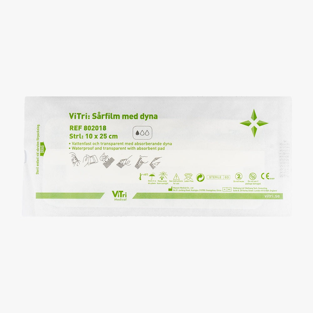 Vitri Sårfilm med dyna duschbar steril 10 x 25 cm