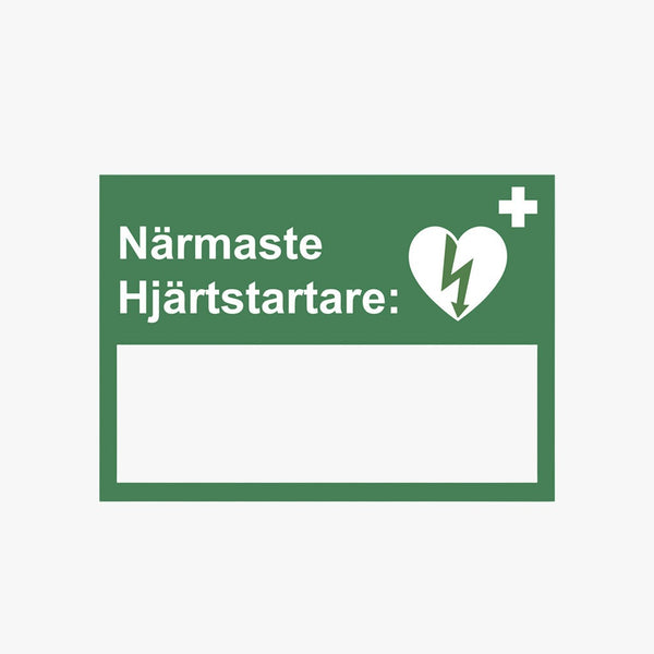 Skylt Närmaste hjärtstartare 29x21 cm
