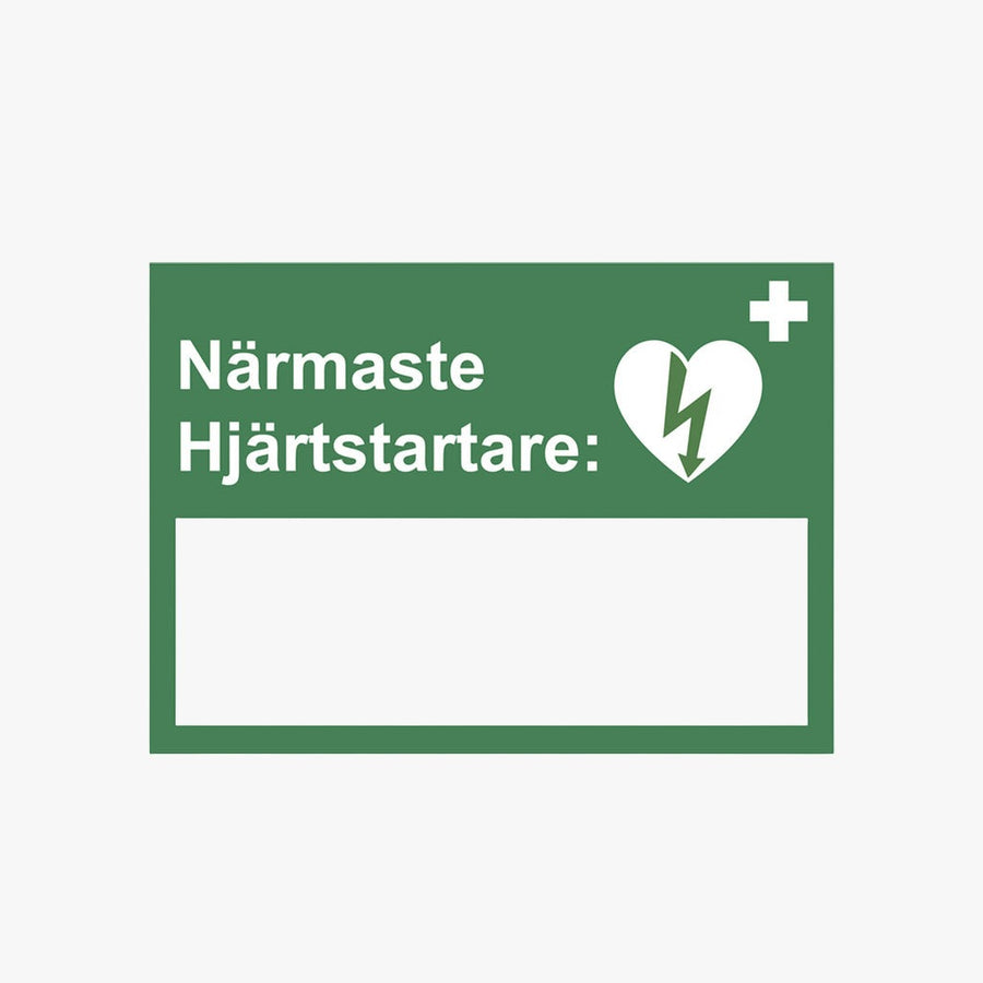 Skylt Närmaste hjärtstartare 29x21 cm