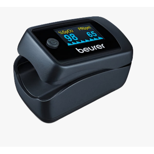 Pulsoximeter Beurer PO 45 — syremättnad (SpO2), puls, perfusionsindex (PI), färgdisplay