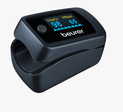 Pulsoximeter Beurer PO 45 — syremättnad (SpO2), puls, perfusionsindex (PI), färgdisplay