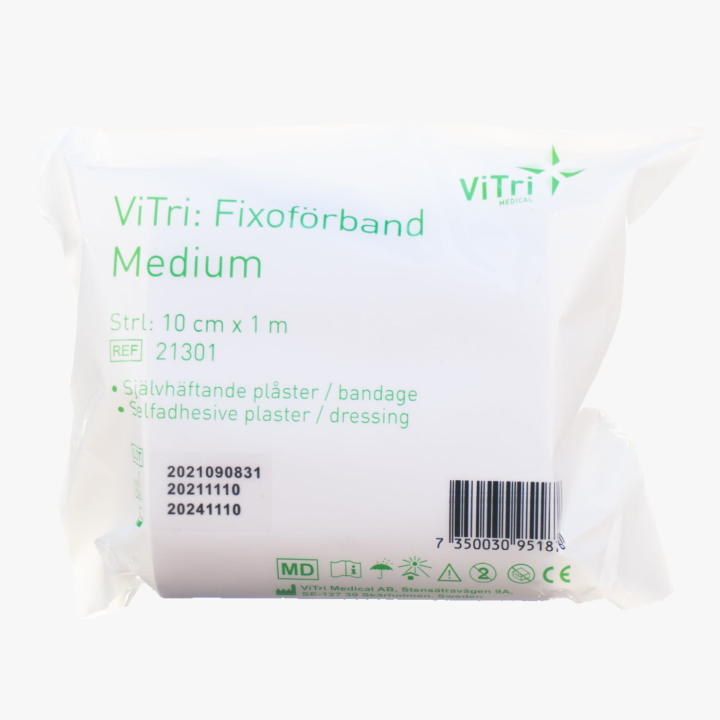 Skumförband Vitri Fixoförband — självhäftande & absorberande — 10 cm x 1 m
