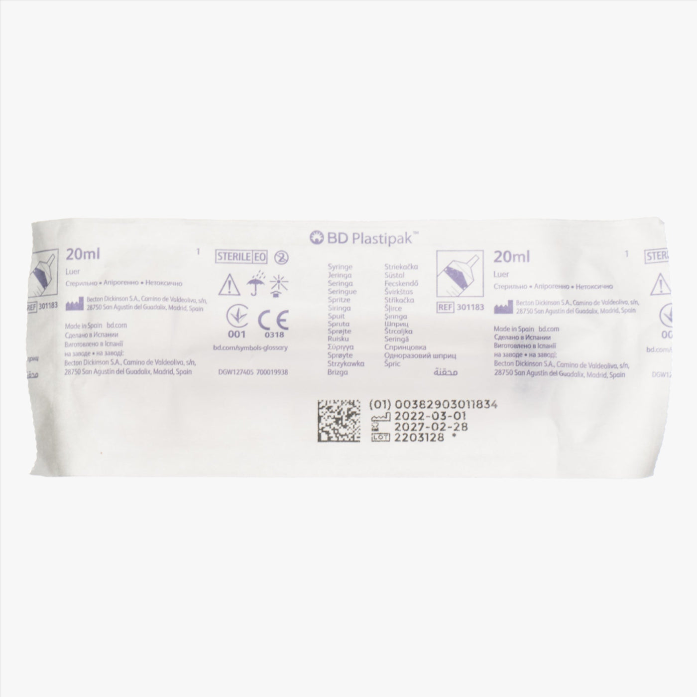 Syringe BD Plastipak Luer 20 ml Graduation 1 ml Eccentric 60 pcs