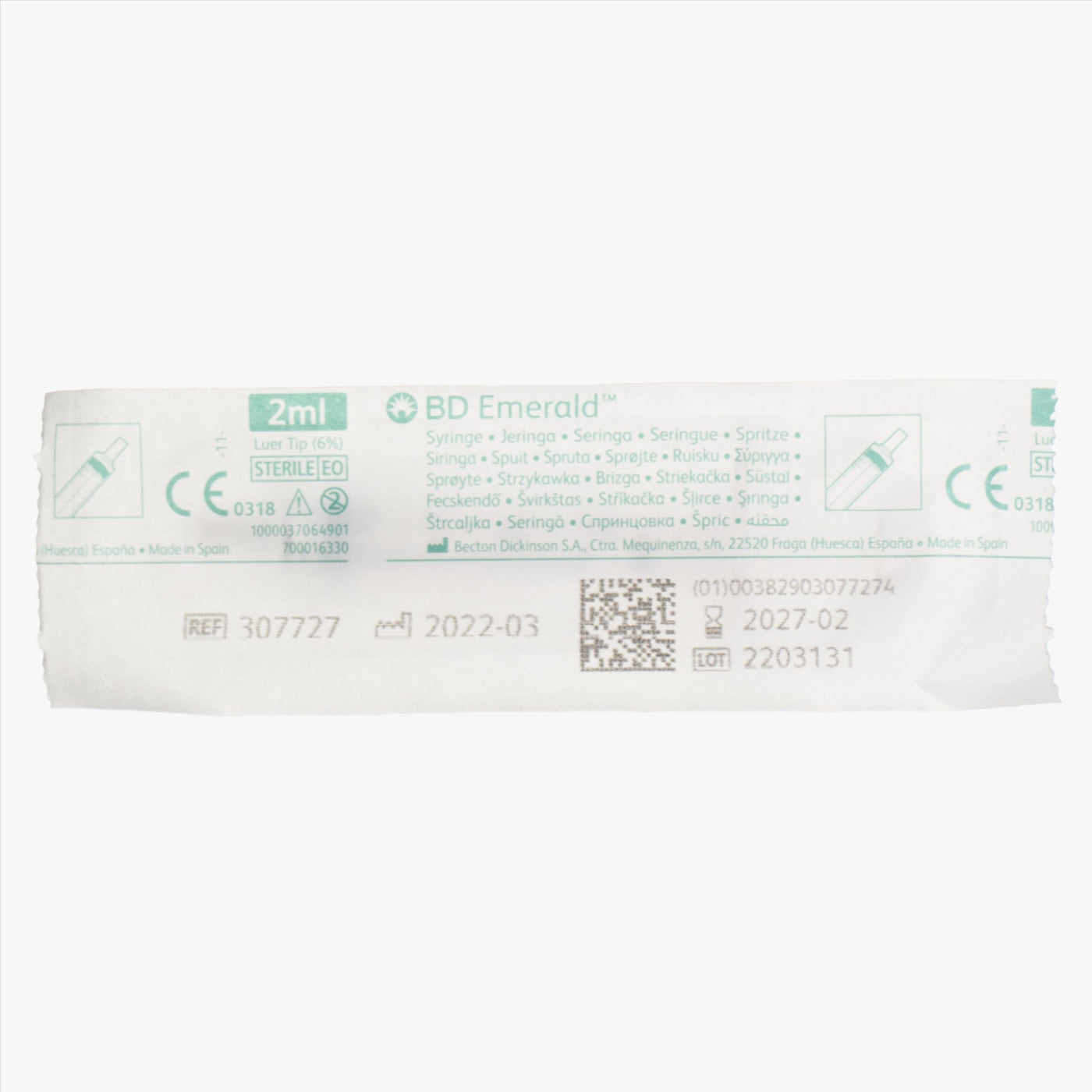 Syringe BD Emerald Luer 2 ml Graduation 0.1 ml Centered