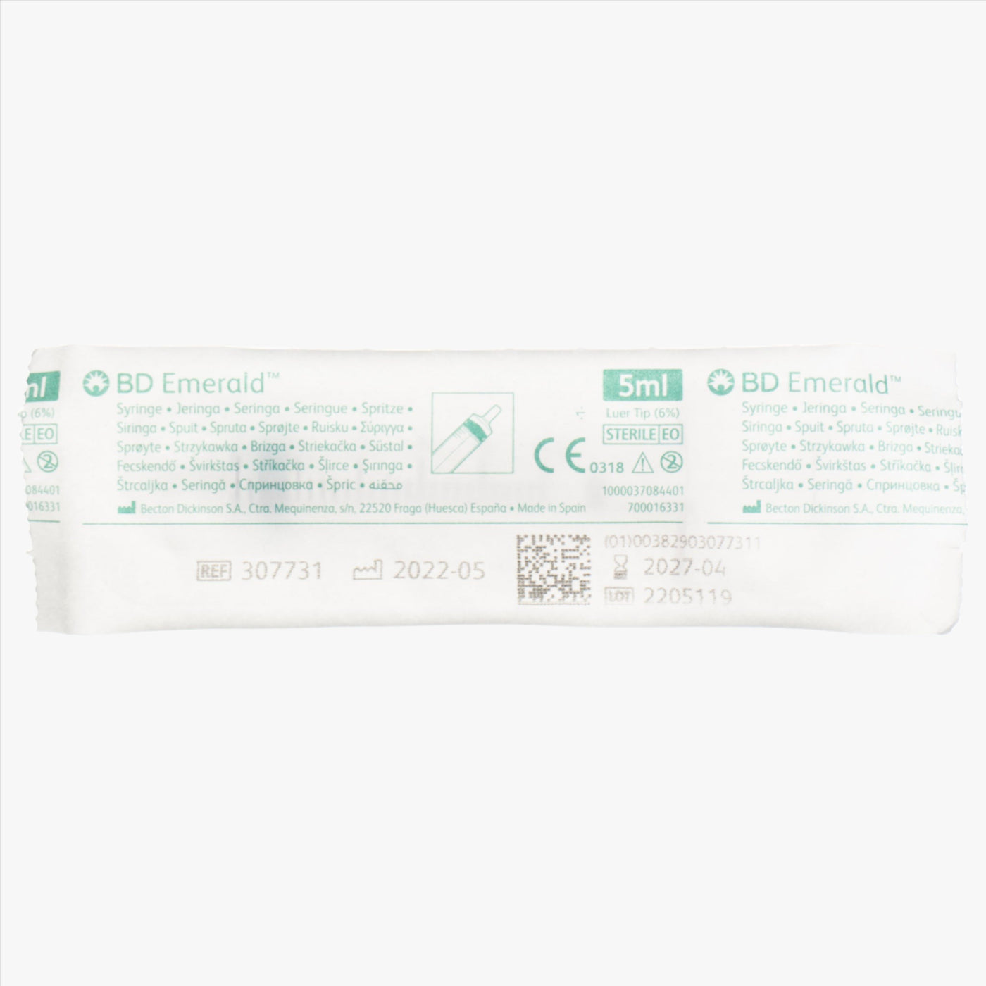 Syringe BD Emerald Luer 5 ml Graduation 0.2 ml Centered 100 pcs