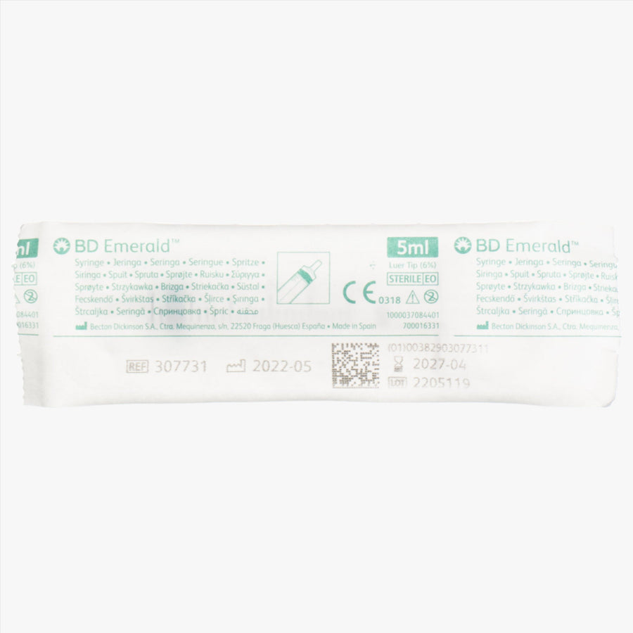 Syringe BD Emerald Luer 5 ml Graduation 0.2 ml Centered 100 pcs
