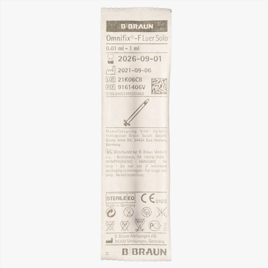 Spruta B Braun Omnifix Luer Solo 1 ml Gradering 0,01 ml Centrerad 100 st